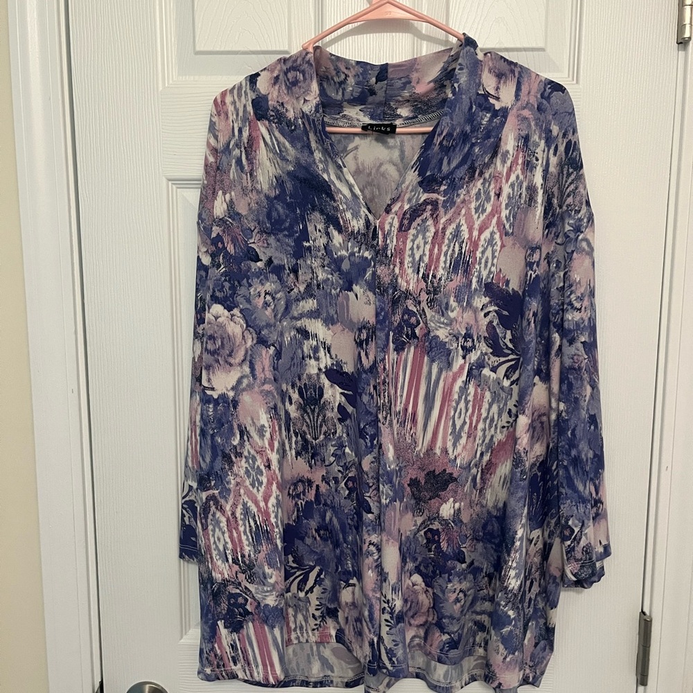 Link Blue and Pink v neck Long Sleeve Blouse